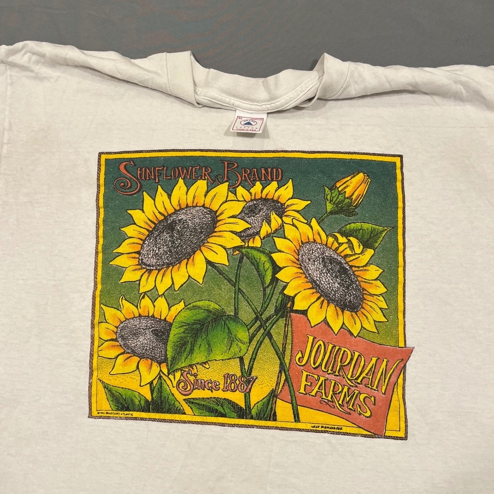 Vintage 1994 Sunflower Brand Farms Graphic Art T-Shirt XL Delta Made in USA